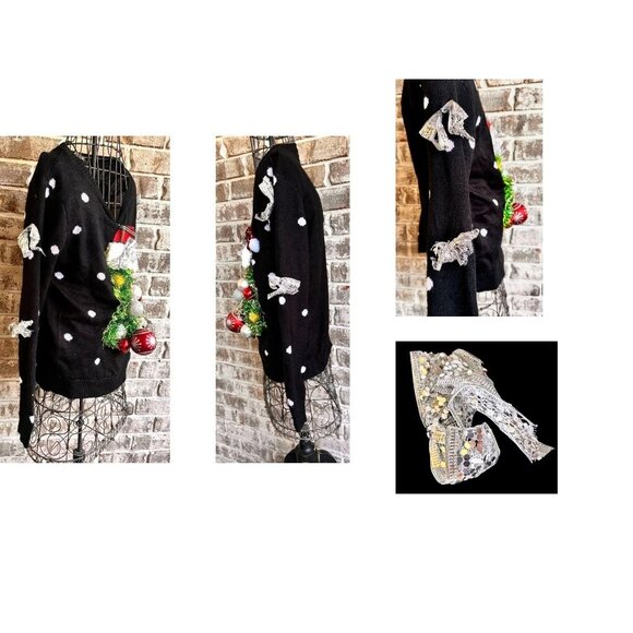 VTG No Boundaries Ugly Christmas Sweater Juniors Large Upcycled Batterie… - Picture 9 of 14